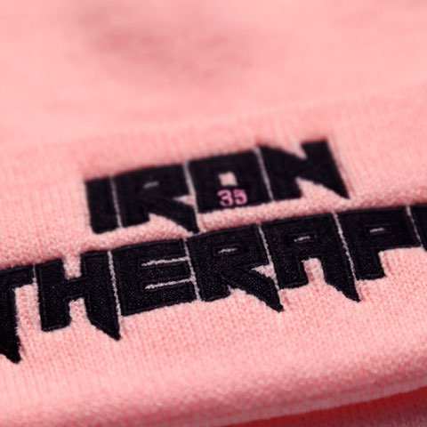 Pink iron therapy's healing beanie head warmer for wellness